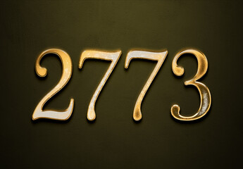 Old gold effect of 2772 number with 3D glossy style Mockup.	