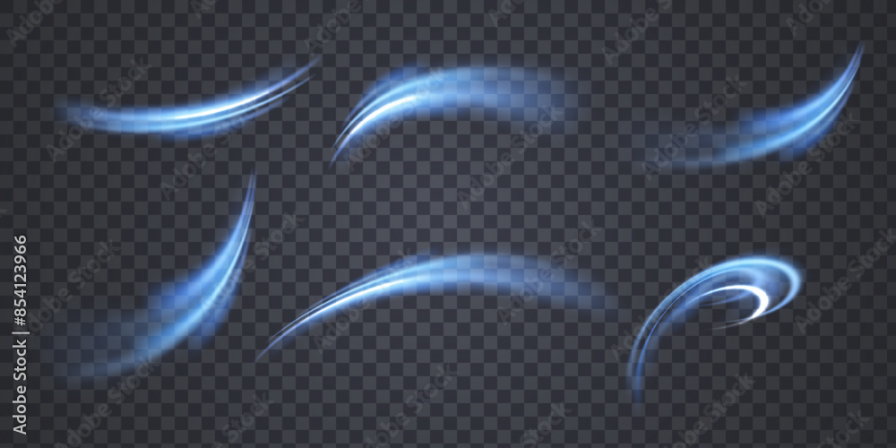 Poster blue line curve light effect. glowing blue magic effect. abstract effect of light energy movement. v