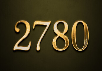 Old gold effect of 2780 number with 3D glossy style Mockup.	