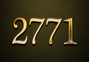Old gold effect of 2771 number with 3D glossy style Mockup.	