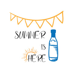 summer banner. summer is here text.