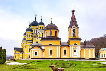 Hincu Monastery in the Republic of Moldova. Background with selective focus and copy space