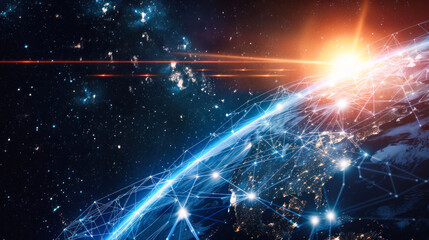 Obraz premium Futuristic earth with network lines and stars