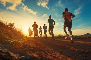 Group of people running outdoors Active lifestyle, Embracing an Active Lifestyle, Join a Group of Outdoor Runners, Discover the Joy of Outdoor Running with a Fitness-Minded Community