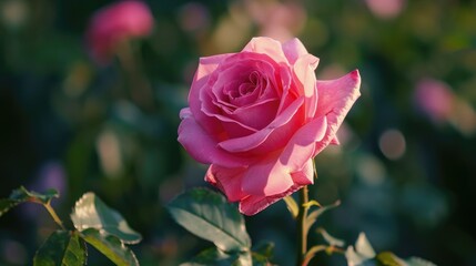 Pink Rose Blossoming in the Garden Outdoor Growth of Roses