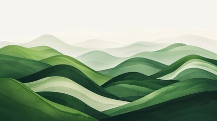 Obraz premium Abstract illustration Green Landscape with Hills and Mountains. generative AI image
