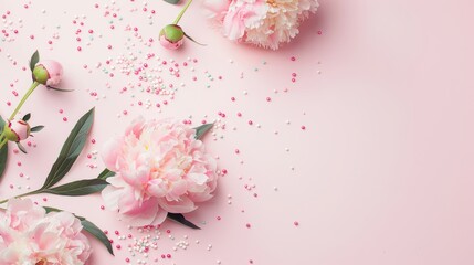 Vibrant Pink Peonies Flat Lay for Spring Designs Generative AI