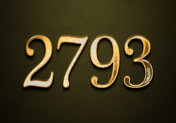 Old gold effect of 2793 number with 3D glossy style Mockup.	