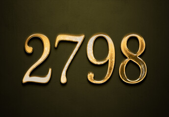 Old gold effect of 2798 number with 3D glossy style Mockup.	