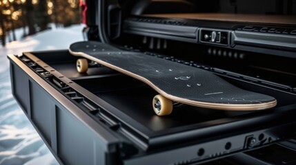 Aluminum truck bed design with skateboard slide, featuring two drawers at the back and side openings, illustrating efficiency and durability in vehicle storage solutions