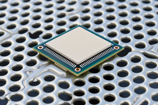 A revolutionary white computer chip rests on a metallic base, hinting at a future of dramatically faster CPUs.

