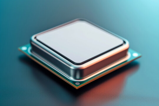 A revolutionary white computer chip rests on a metallic base, hinting at a future of dramatically faster CPUs.
