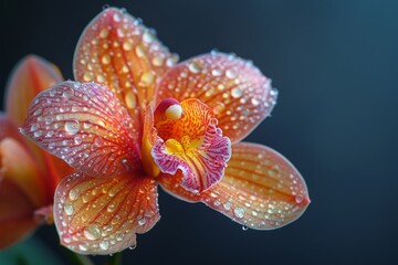 Orange Orchid with Dew Drops