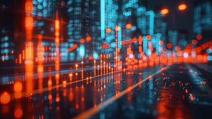 Fototapeta premium Digital Market Pulse. Stock market growth charts graphs 3d futuristic finance economy business datum diagram marketing illustration