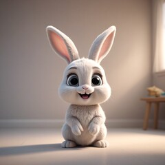 Naklejka premium Whimsical White Bunny Cinematic 3D Design for Kids Animation