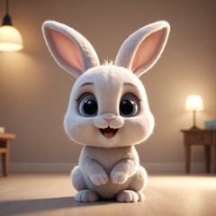Fototapeta premium Whimsical White Bunny Cinematic 3D Design for Kids Animation