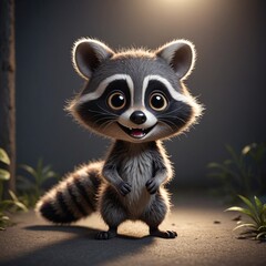 Obraz premium Adorable Baby Raccoon in Cinematic Light Kids 3D Animation Movie Illustration