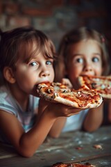 Happy family sharing pizza together at home