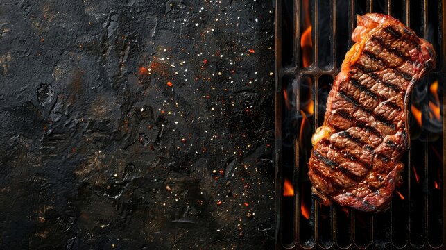 Juicy steak grilling on hot coals