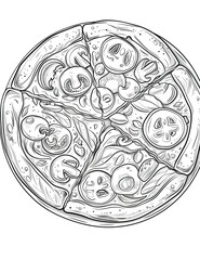 Coloring Drawing of a Pizza with Various Toppings