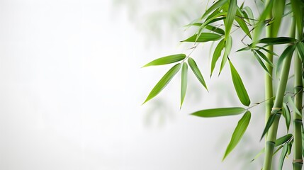 Obraz premium Thick-stemmed bamboo branch with leaves on white background