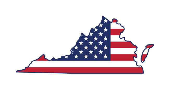 virginia va state map shape with USA flag transparent background
