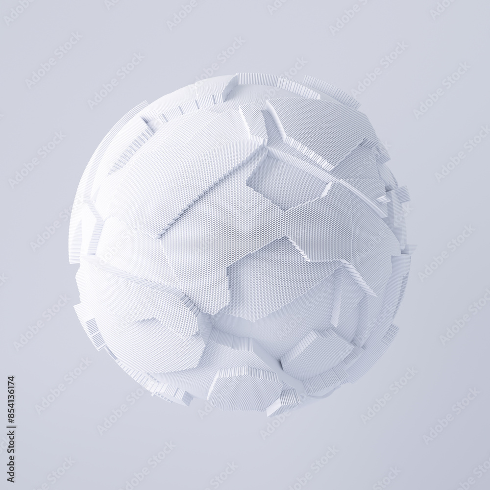 Poster 3d render of spherical shape with random blocks. Dynamic futuristic background.	