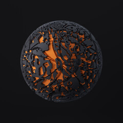 Abstract eroded shape 3d illustration on black background.