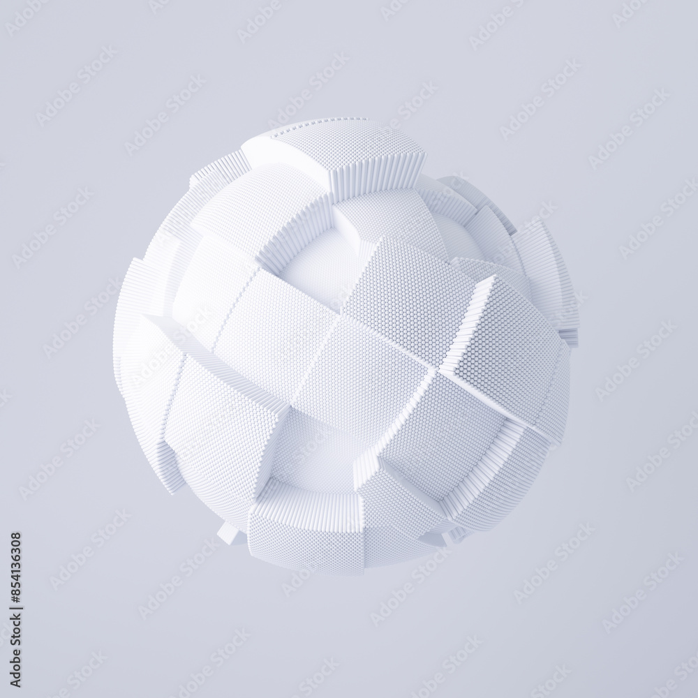 Poster 3d render of spherical shape with random blocks. Dynamic futuristic background.	