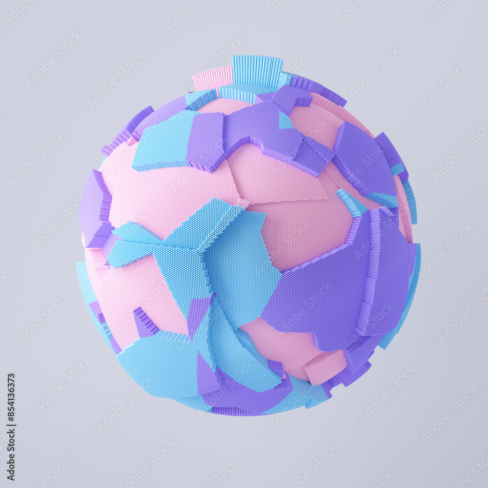 Poster 3d render of spherical shape with random blocks. Dynamic futuristic background.	
