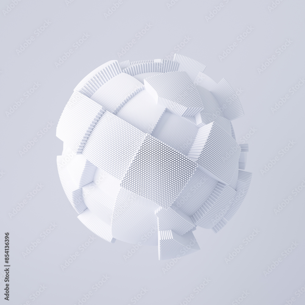 Poster 3d render of spherical shape with random blocks. Dynamic futuristic background.	