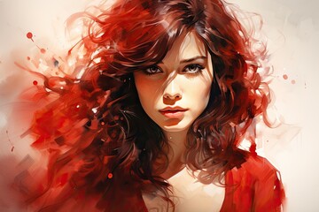 Fototapeta premium Fiery-haired woman with a determined expression.