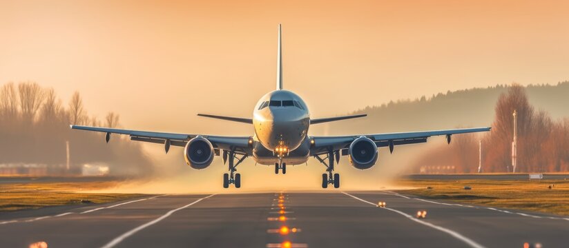 Airplane Taking Off at Sunset