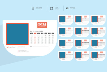 2025 Corporate Desk Calendar Template Design.Set of Desk calendar vector design with  print template