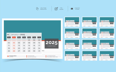 2025 Corporate Desk Calendar Template Design.Set of Desk calendar vector design with  print template