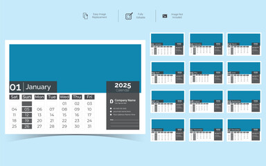 2025 Corporate Desk Calendar Template Design.Set of Desk calendar vector design with  print template