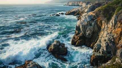 Waves Crashing Against Rocky Coastline
