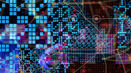 Neural network 3D illustration. Big data and cybersecurity