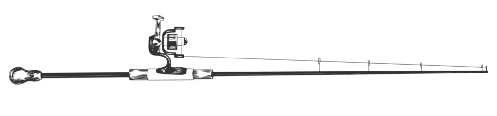 Sketch style fishing rod. Hand drawn vector illustration