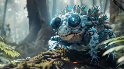 Obraz premium Fabulous Alien Creatures Thriving in Enchanted Primal Forest Landscape
