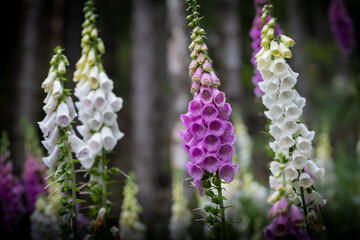 Wild foxgloves in the forest