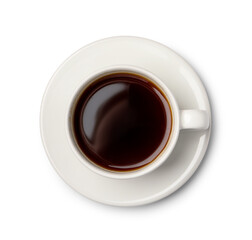 Tasty coffee in cup isolated on white, top view