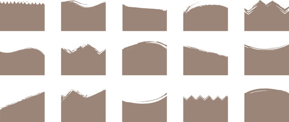 Separator header shape, torn paper set, template design top page website, divider header web banner, border curve, section grunge frame isolated on white background. Modern vector illustration