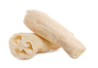 Loofah sponges isolated on white. Personal hygiene product