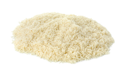 Pile of fresh almond flour isolated on white