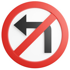3d render of traffic signs No left turn.