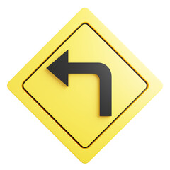 3d render of traffic signs Approaching left turn.