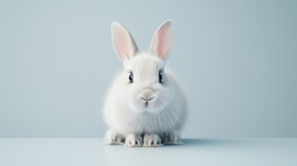 Fototapeta premium Highly detailed 8k photo of a rabbit, solid light backdrop, professional lighting, hyper-realistic with every fur strand and feature meticulously captured