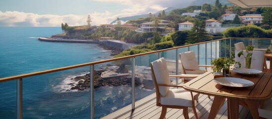 Ocean View Terrace with Wooden Table and Chairs