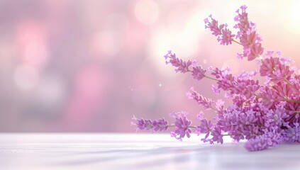 Obraz premium A serene image featuring soft-focused lavender flowers radiating tranquility and a dreamy mood